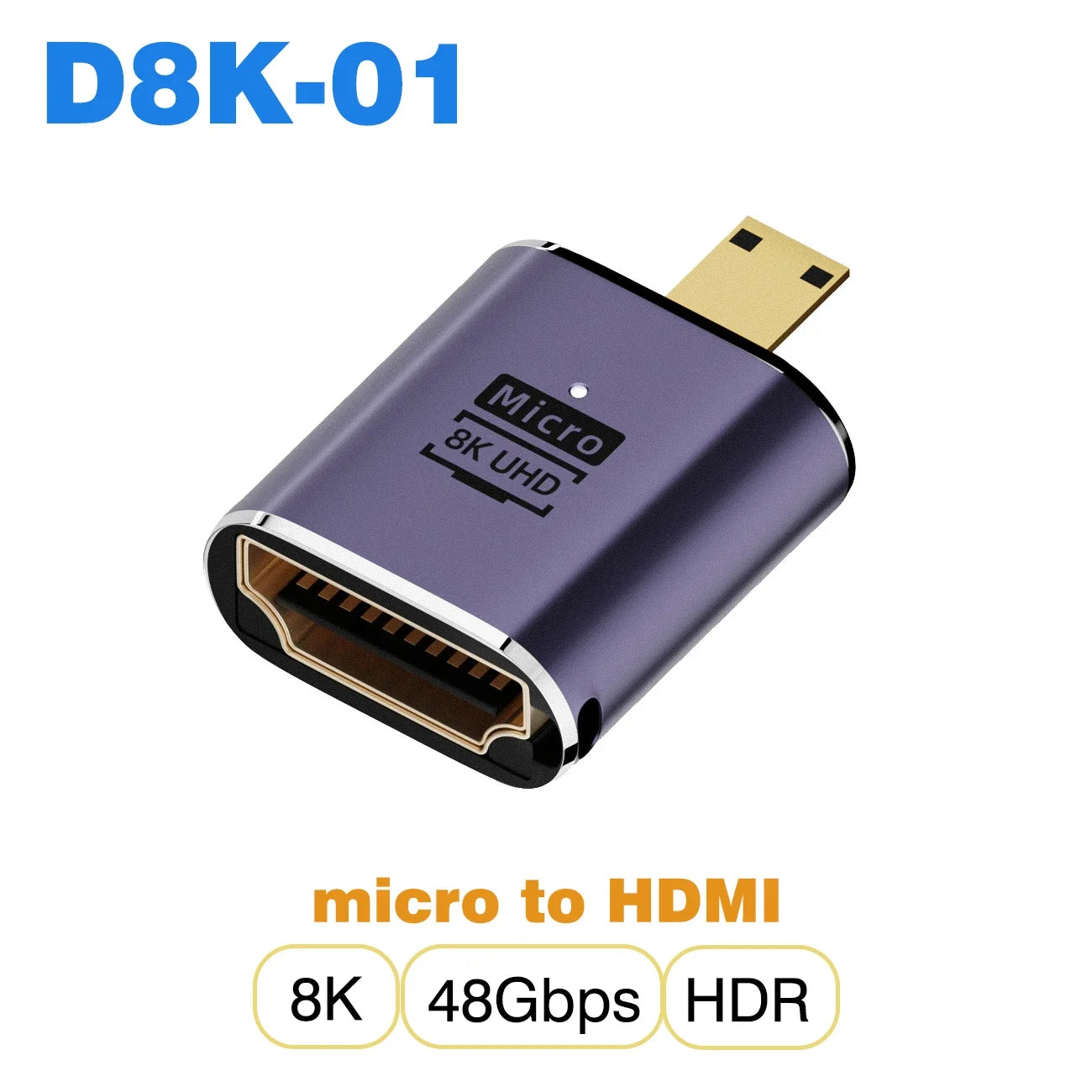 Convertisseur mini micro HDMI vers HDMI 2.1 — 48Gbps, 8K60Hz, 4K120Hz, projecteur, HDTV