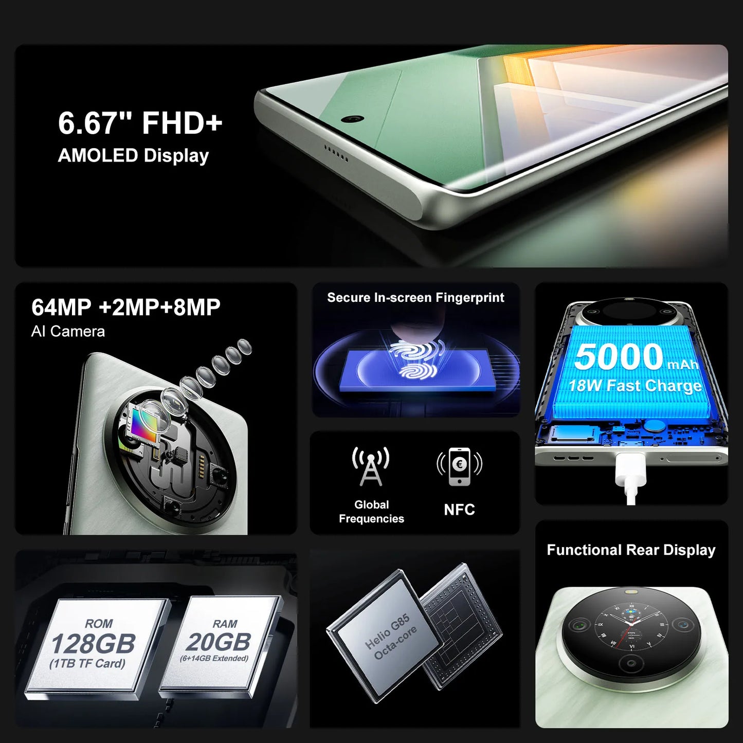[World Premiere] FOSSiBOT S3 PRO Smartphone 6.67" AMOLED Screen Android 14 Up to 20 + 128 GB Mobile 8 + 64 MP CAM NFC Cell Phone