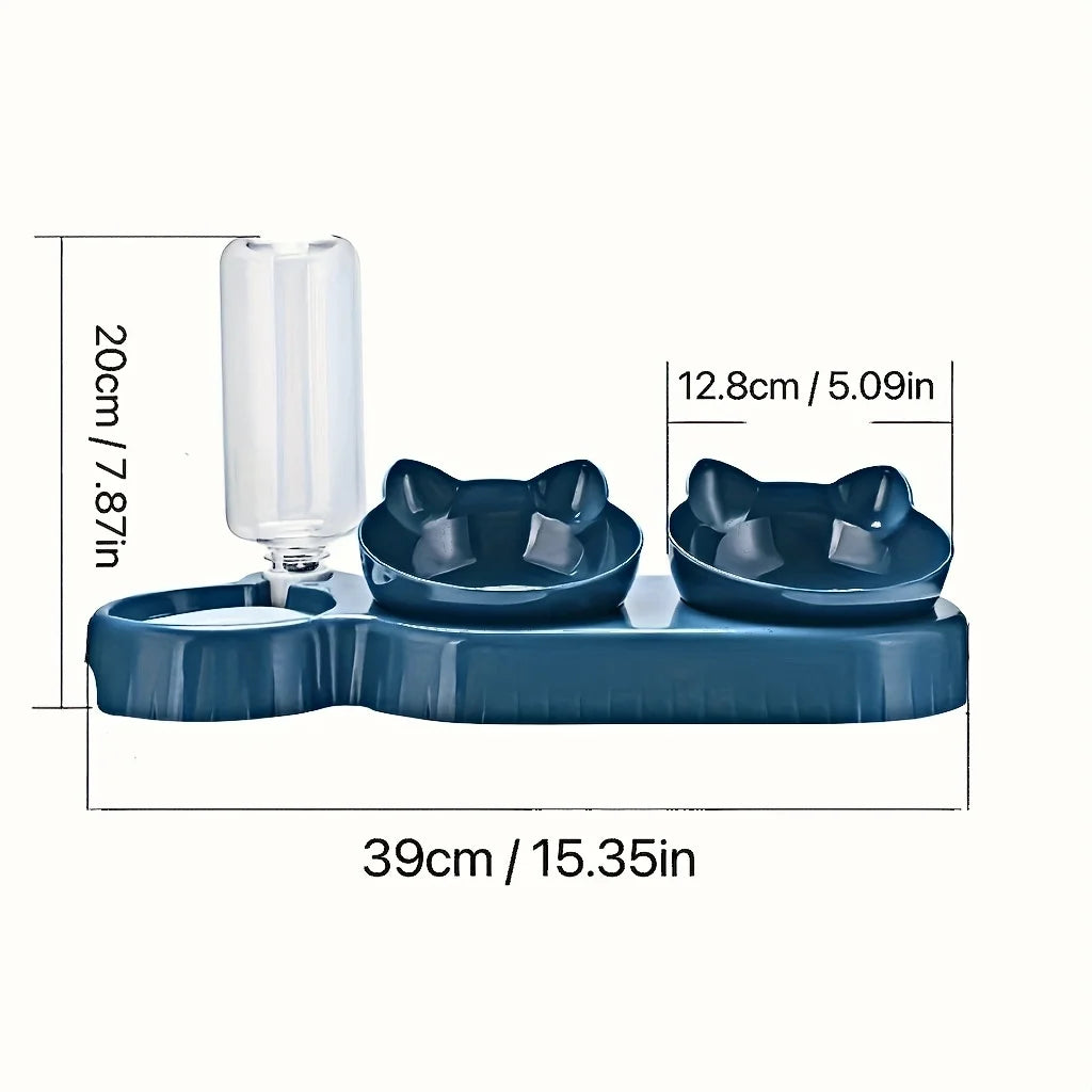 Ensemble de bols à eau et à nourriture pour animaux de compagnie avec mangeoire, conception d'oreille inclinée, bouteille d'eau par gravité pour la protection du cou, 3 en 1