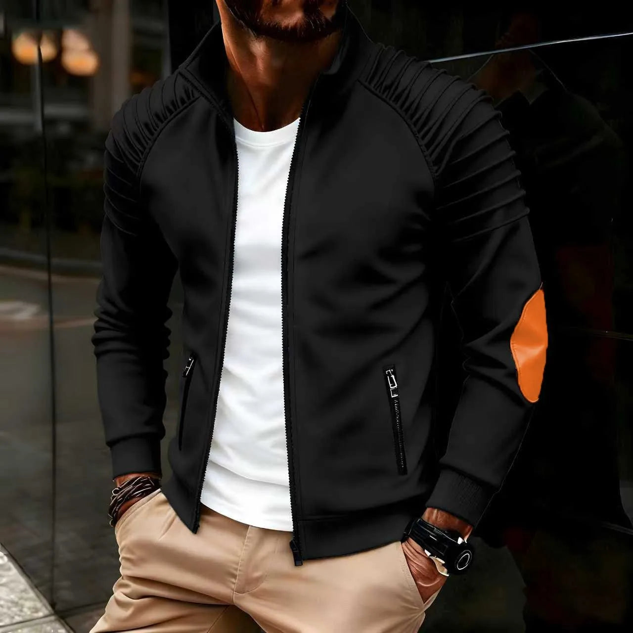 Men's Fashion Casual Pleated Collar Shoulder Multi-color Spring/Autumn Everyday Commute Jacket