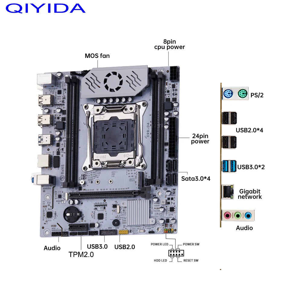 QIYIDA X99 carte mère D4 TPM2.0 LGA 2011 3 avec emplacement M.2 prise en charge X99 C612chip DDR4 mémoire SATA3.0 USB3.0 PCI16X