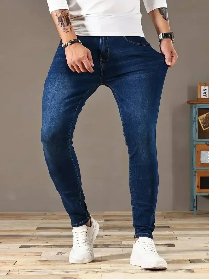 2025 Men's Classic Advanced Pencil Jeans Men's Soft Stretch Black Biker Masculino Slim Fit Denim Solid Casual Pants
