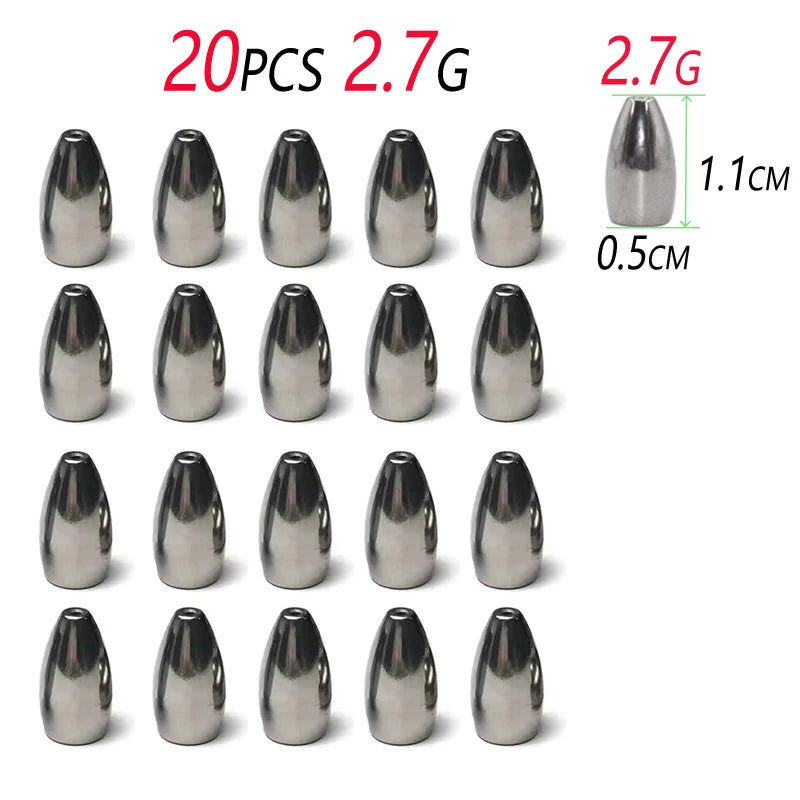 Poids de balle en alliage antémonie, 20 pièces, pour plate-forme Texas, poids de pêche avec noyau en plastique, plate-forme caroline, leurre, accessoires de bar