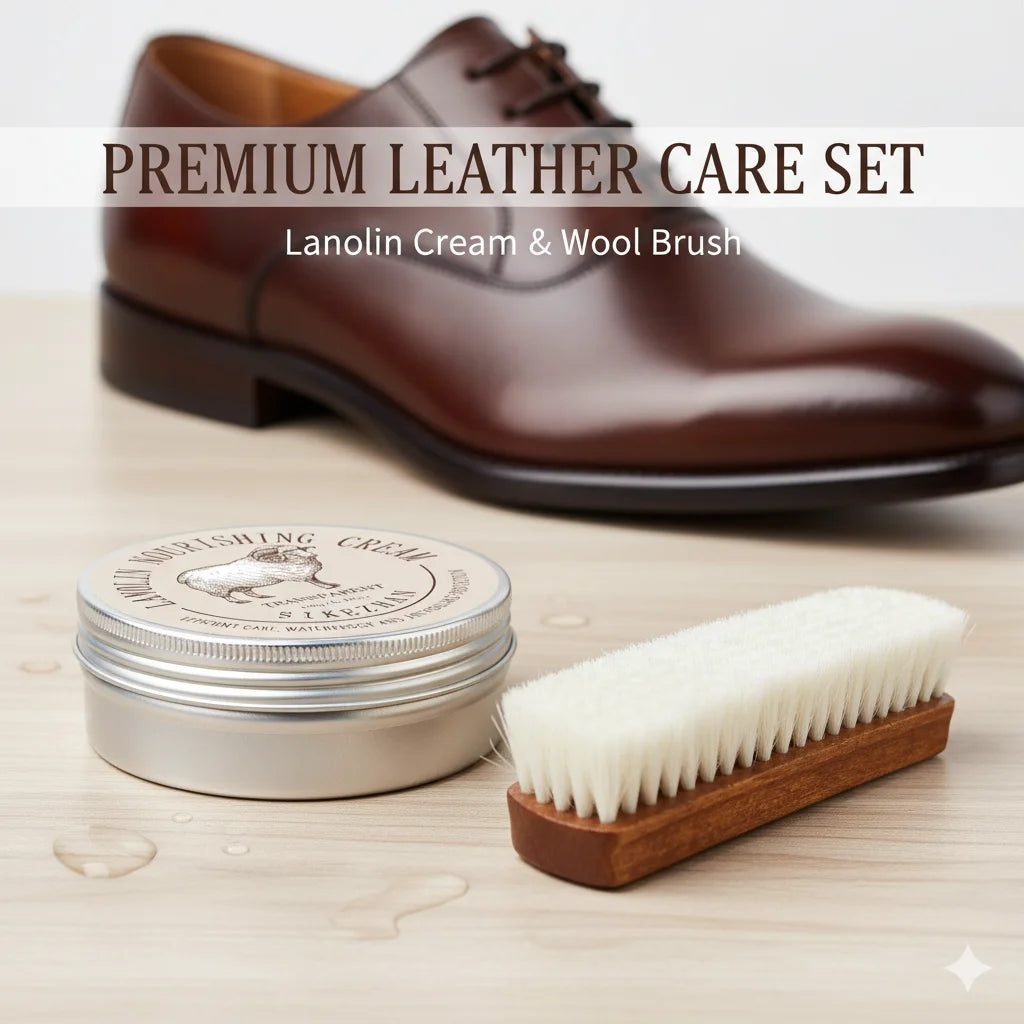 Huile de mouton crème d'allaitement pour cuir cire de vernis à chaussures et laine douce brosse de polissage Kit d'outils de nettoyage pour meubles en cuir sac à chaussures