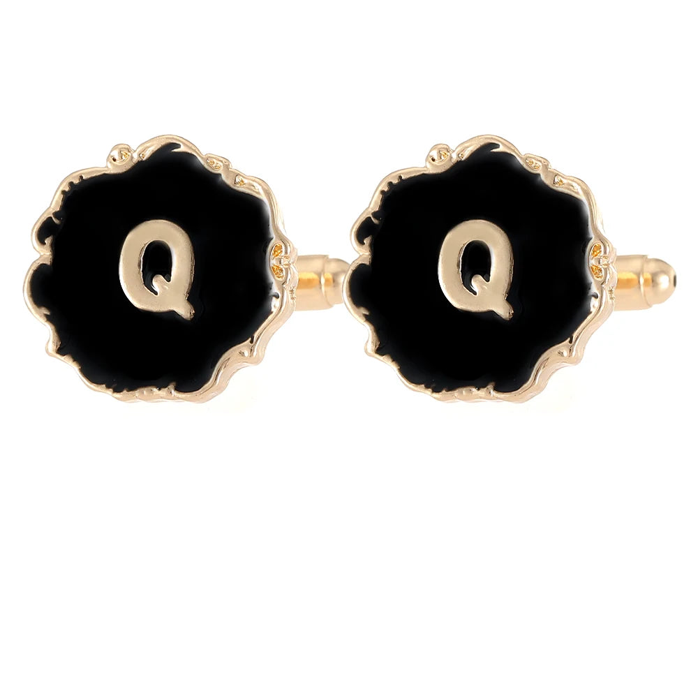 Boutons de manchette classiques pour hommes, 26 lettres initiales de l'alphabet, A B C D E F G H I J K L M N O P Q R S T U, bouton à manches V W X Y Z