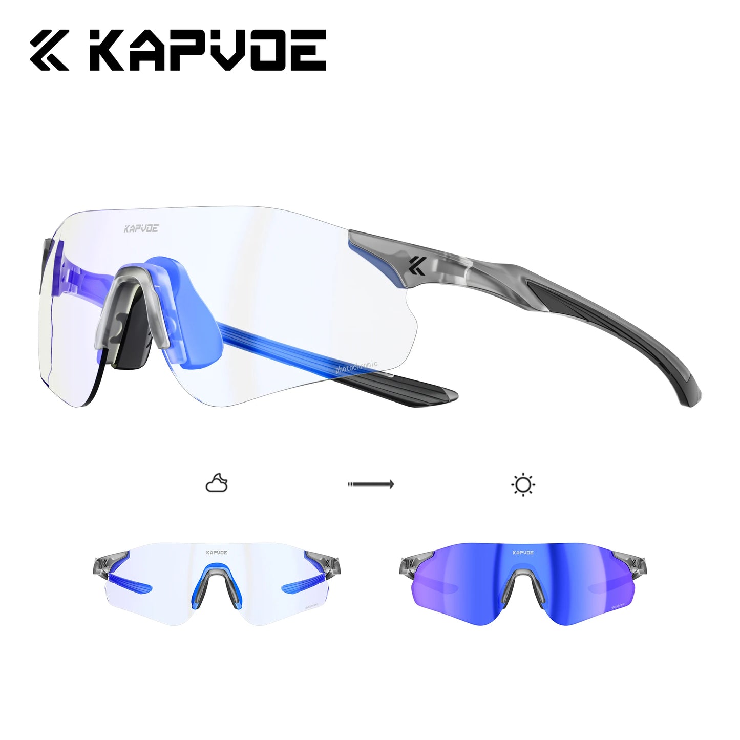 Lunettes de cyclisme et de course photochromiques Kapvoe, pour hommes et femmes, lunettes de soleil pour vélo de route, protection UV400, lunettes de sport pour la conduite