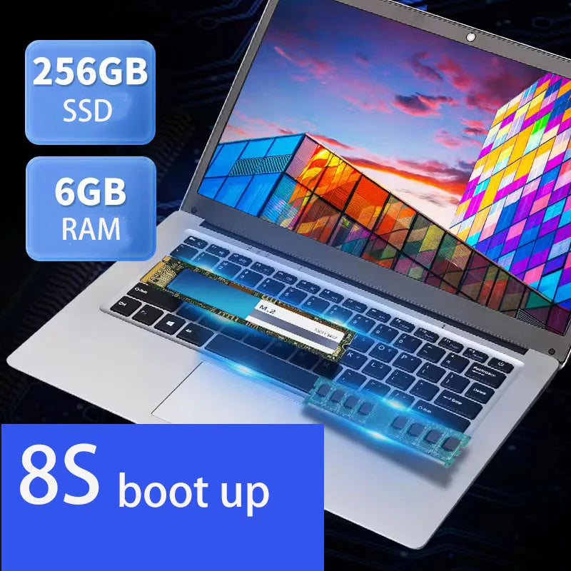 Ordinateur portable 14 pouces Windows 10 — 6 Go RAM, SSD, USB 3.0, WiFi, Bluetooth, Ultrabook
