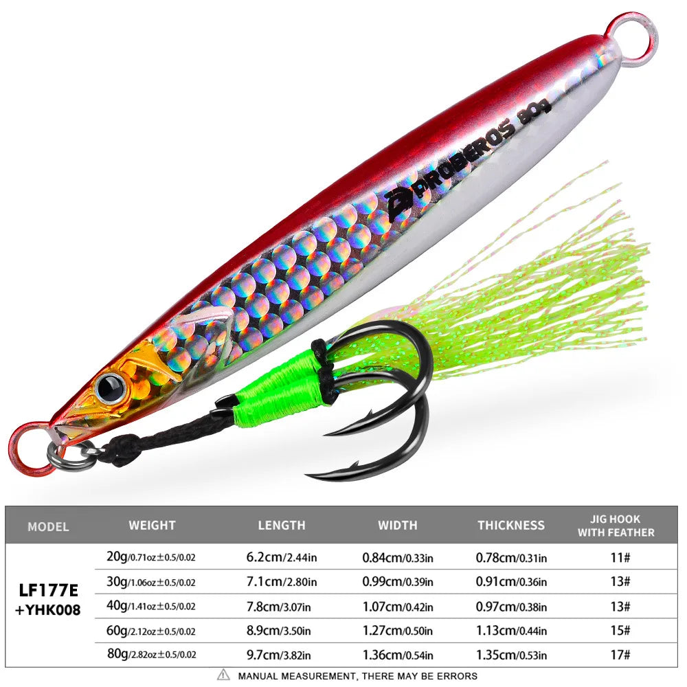 Leurre de pêche en métal lumineux LHFSH, appât dur 20g-80g à coulée lente avec hameçons triples pour la pêche au bar et au thon