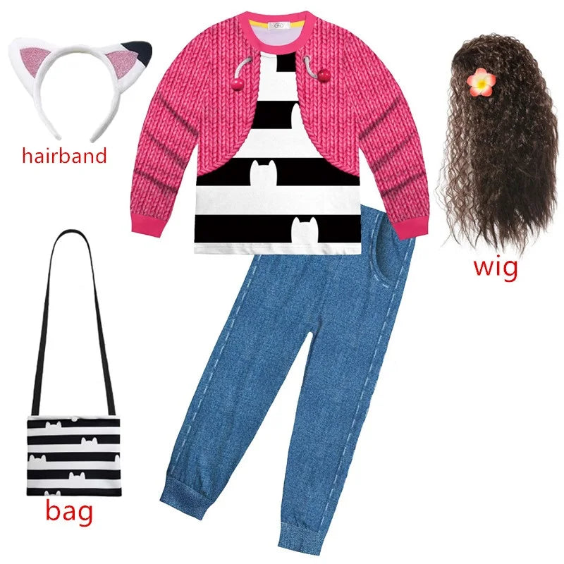 Costume enfant chat — pyjama à manches longues, t-shirt + pantalon + bandeau, tenue Halloween