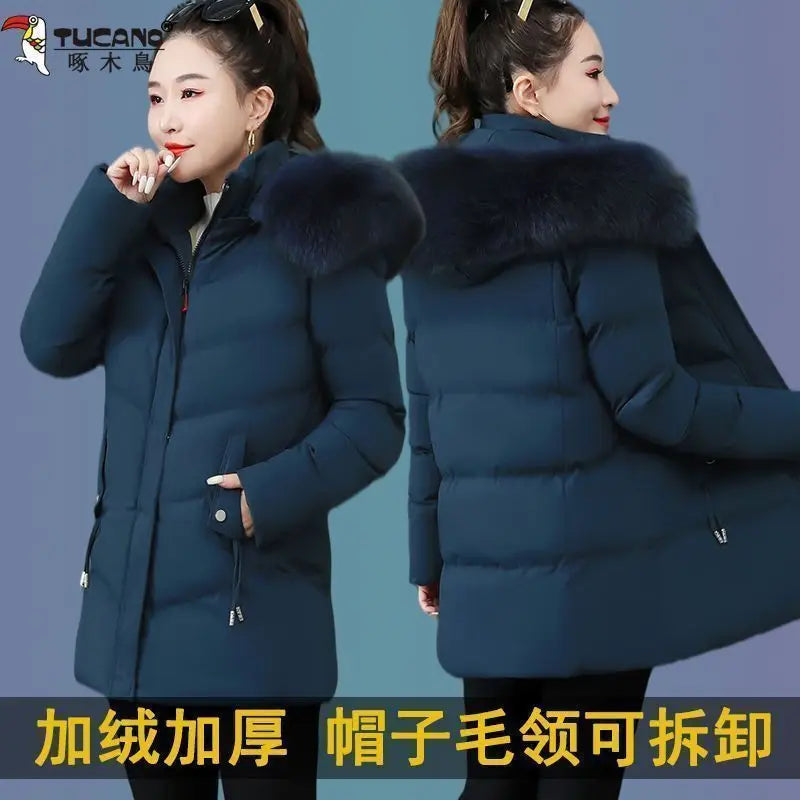 Chaqueta de invierno con capucha de algodón Smile para mujer, abrigo, parka cálida de piel, cortavientos, súper cálido, ropa de mujer