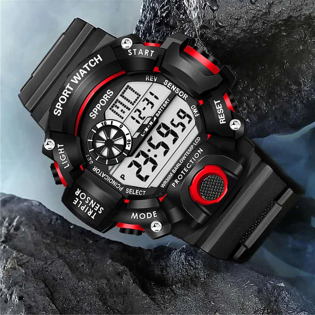 Reloj de pulsera deportivo electrónico de moda para hombre, esfera grande multifuncional impermeable, alarma luminosa, reloj militar para niños y hombres