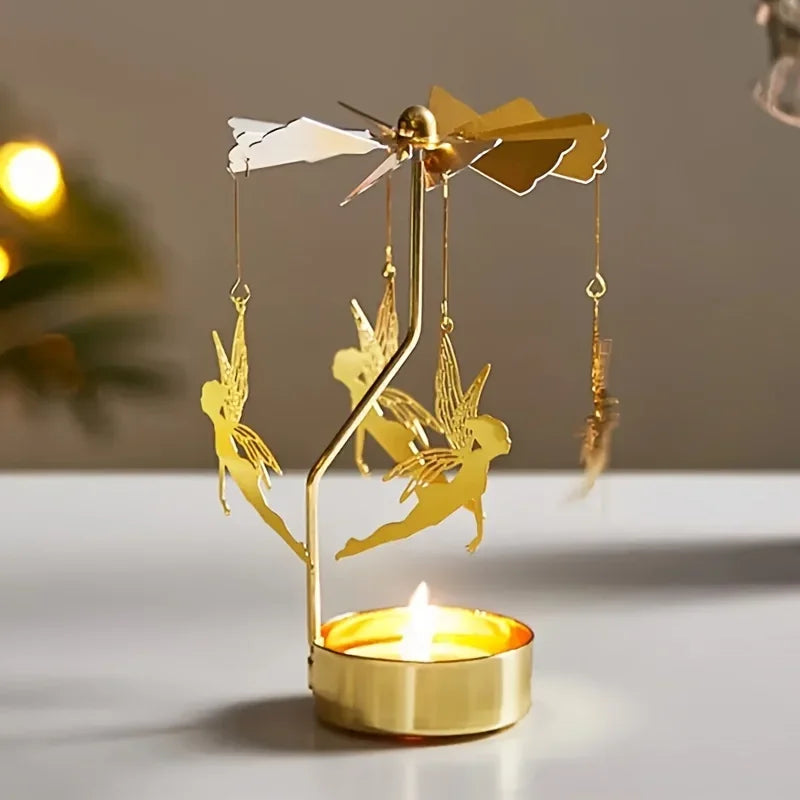 1pc Hot Metal Rotating Candle Holder, Christmas Rotary Candle Holder, Dinner Wedding Party Candlestick, Gift Decoration