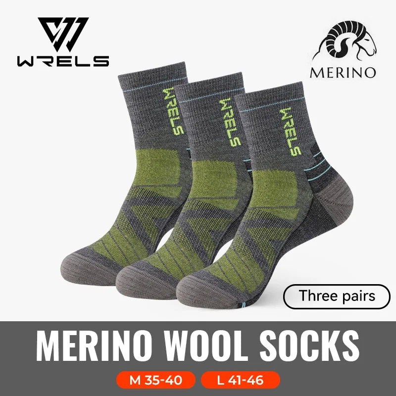 WRELS 1/2/3 paires chaussettes en laine mérinos thermique chaud hiver haute élastique épais chaussettes de randonnée Absorption d'humidité chaussettes de sport en laine