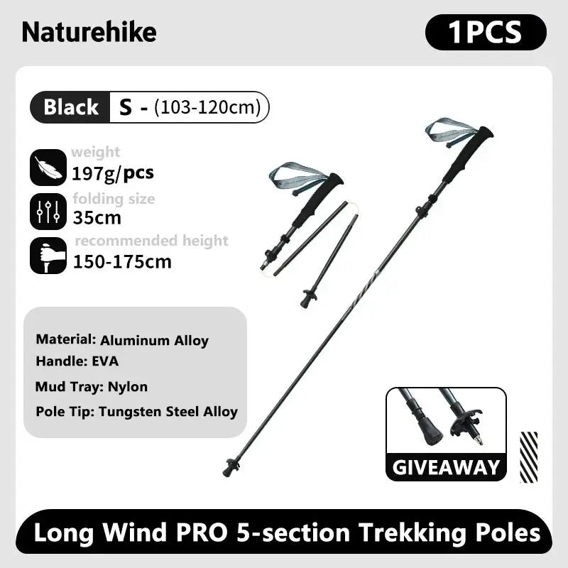 Naturehike bâtons de Trekking en Fiber de carbone 5 Sections bâtons d'escalade pliants portables randonnée en plein air bâtons de marche pliables