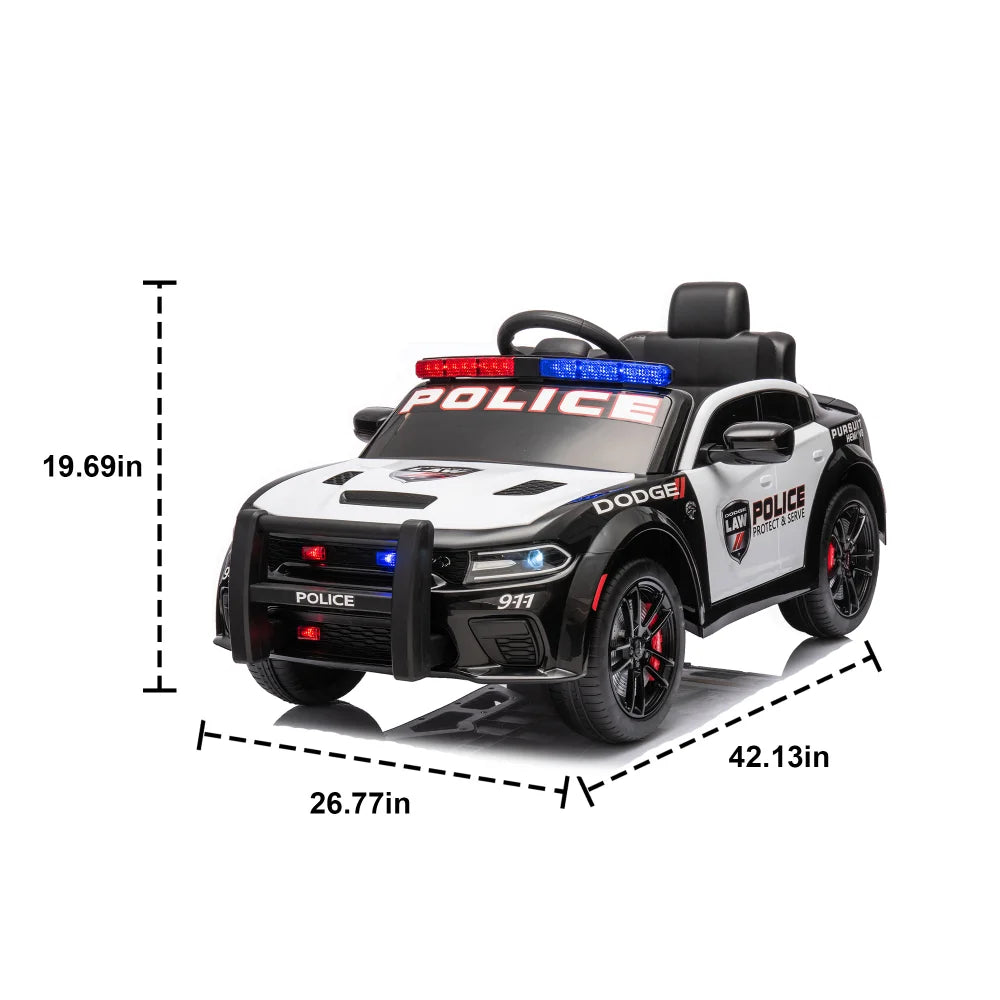 Voiture Police Électrique 12V Enfants Télécommande — Barre Anti-Collision Lumières Alarme