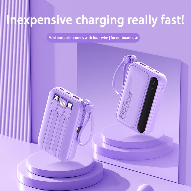Power Bank 120W grande capacité — 4 câbles intégrés, affichage numérique intelligent, portable