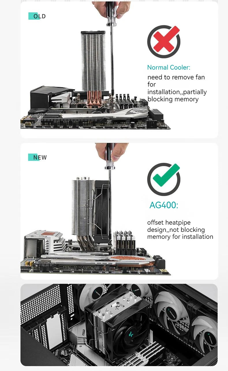 DEEPCOOL AG400 4 caloducs double ventilateur CPU radiateur de refroidissement par Air 2000 tr/min ventilateur de refroidissement de bureau pour Intel LGA1700 1200 115X AMD AM4