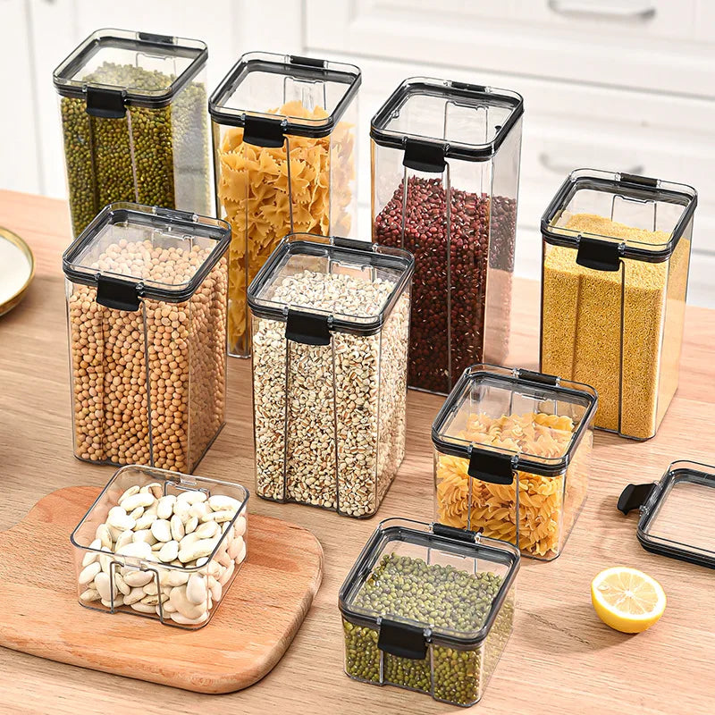 Sealed jars, kitchen organizer, cereal storage boxes, large capacity sealed container, seasoning jar set, freshness preservation tank, 1-4 pieces