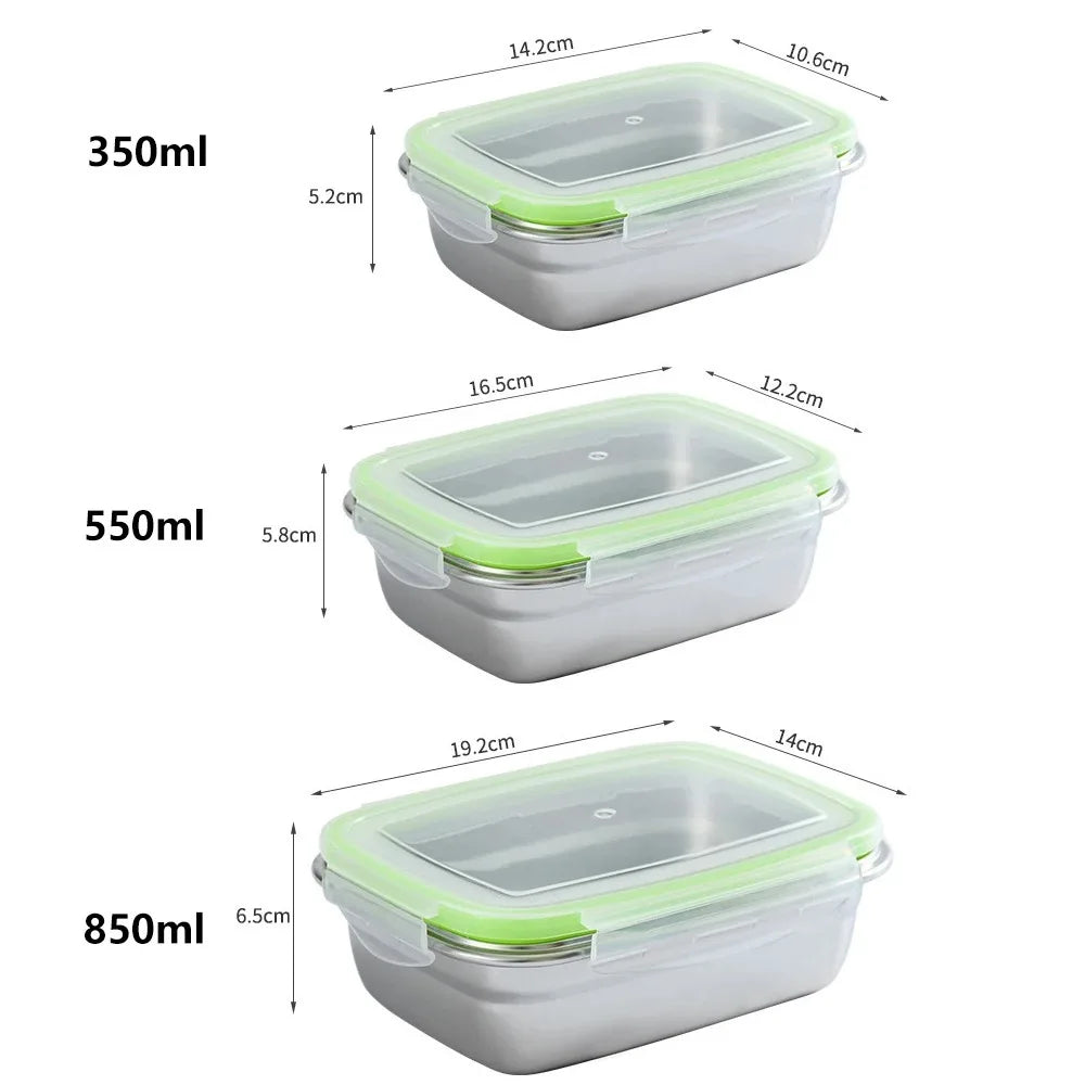 Fiambrera Bento de acero inoxidable 304 de grado alimenticio, recipiente de almacenamiento de alimentos, tapa de silicona a prueba de fugas, apto para lavavajillas, 1/3 unidades