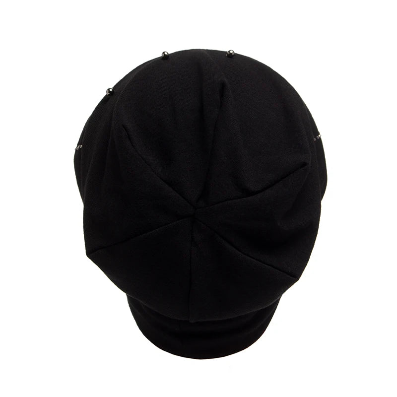 Bonnet en perles biscuits pour femme, cagoule tendance, chapeaux décontractés pour femme, bonnet Skullies, bonnet femme avec chaleur, automne et hiver