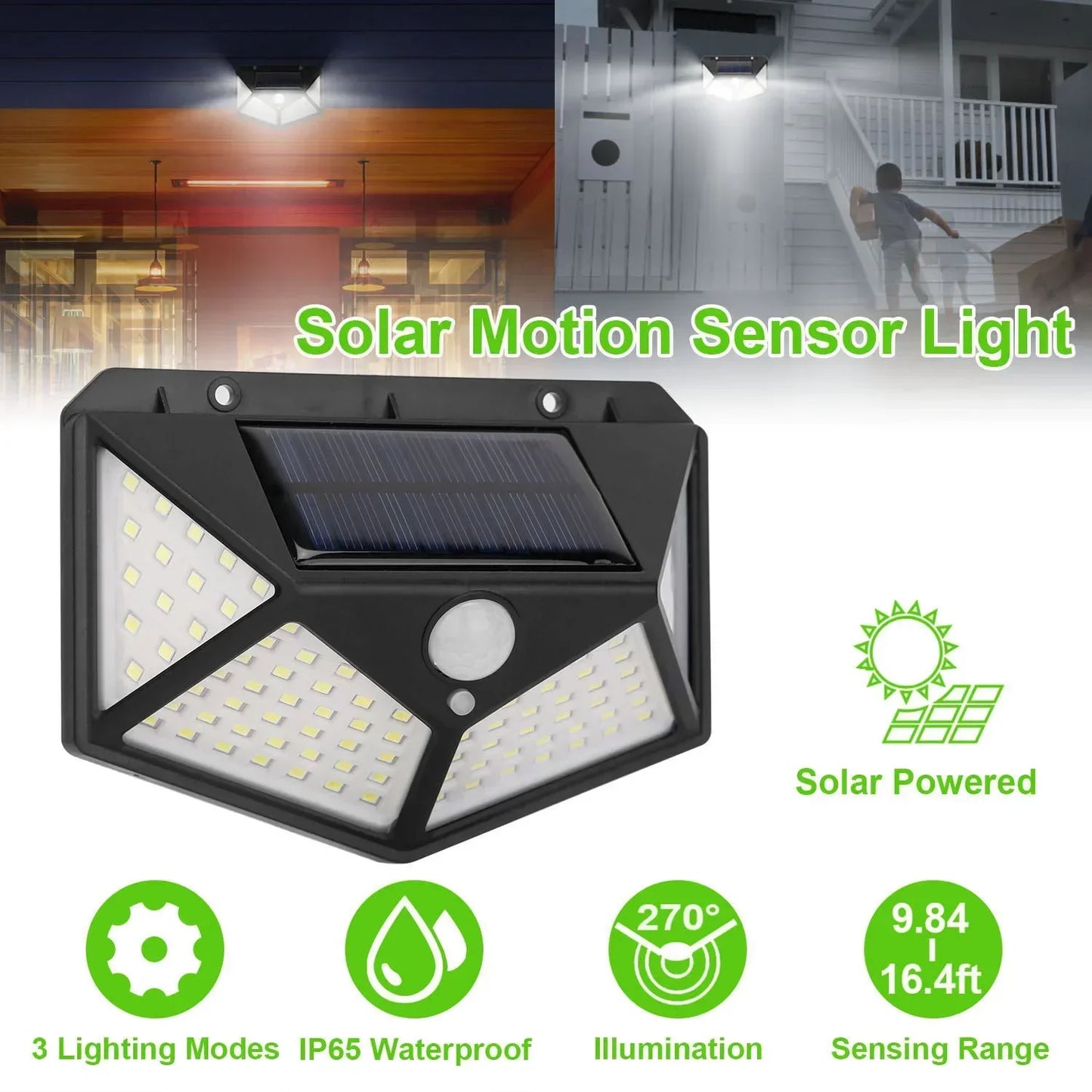 Lámpara solar LED multifuncional con sensor de movimiento, luz solar impermeable, decoración exterior para jardín, 62 focos