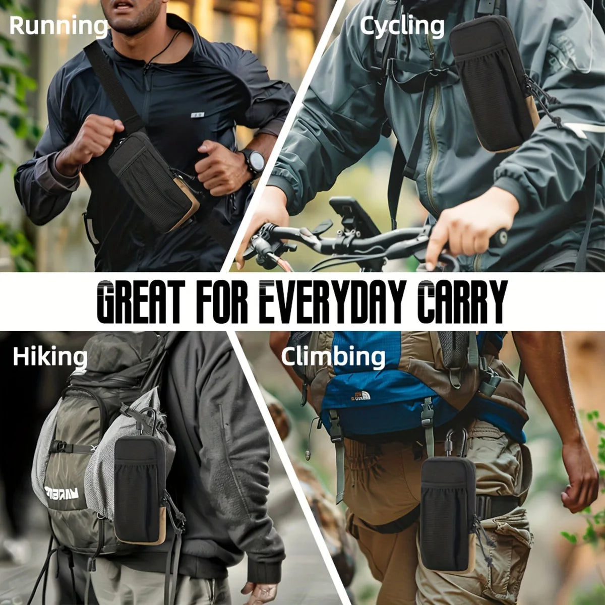 Sac de taille de sport multifonctionnel noir pour alpinisme et randonnée en plein air, sac pour téléphone portable, sac d'alpinisme en plein air, 1 pièce