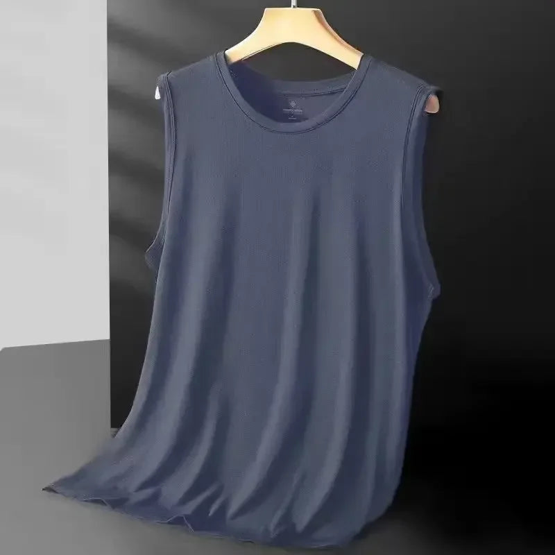 Débardeur en maille de soie glacée pour homme 2026 – Léger, sportif, sans manches, pour l'été – T-shirt décontracté et tendance