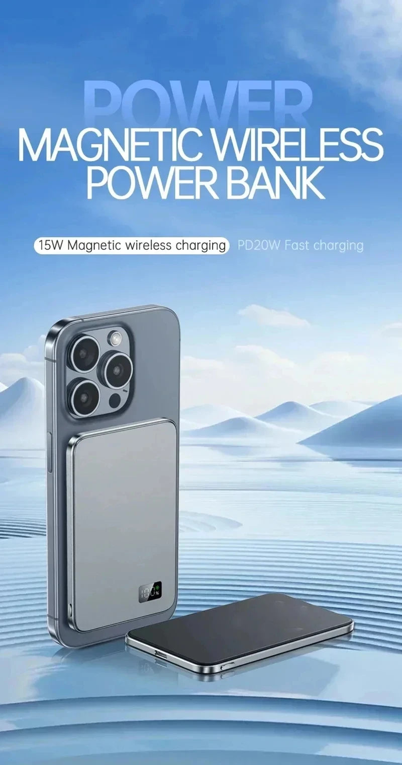 Batterie Externe Magnétique Sans Fil Ultra-Fine 500000mAh — Charge Super Rapide, Écran LED