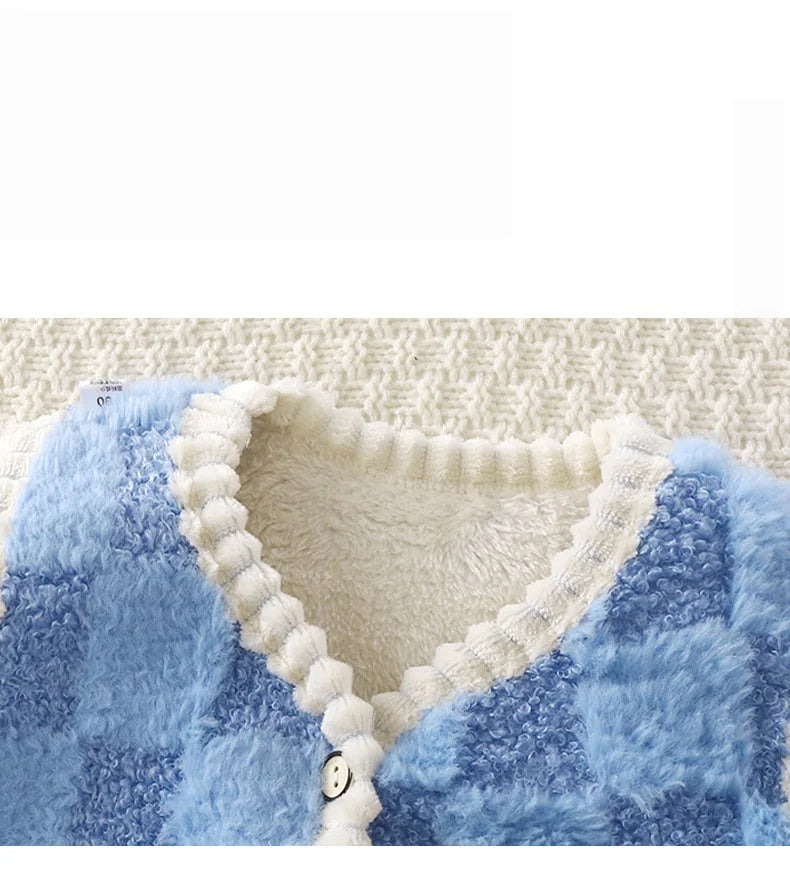 Chaqueta polar para niños, chaleco cálido de doble capa con estampado a cuadros, para niños y niñas, ropa de abrigo sin mangas para otoño e invierno