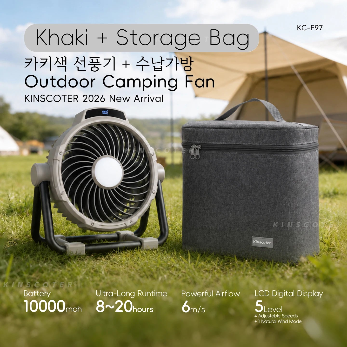 Ventilateur de Camping en plein air Portable 6 en 1, 20000mAh, Rechargeable, sans fil, ventilateur de plafond pour tente, réglage à 4 vitesses, éclairage LED, batterie externe