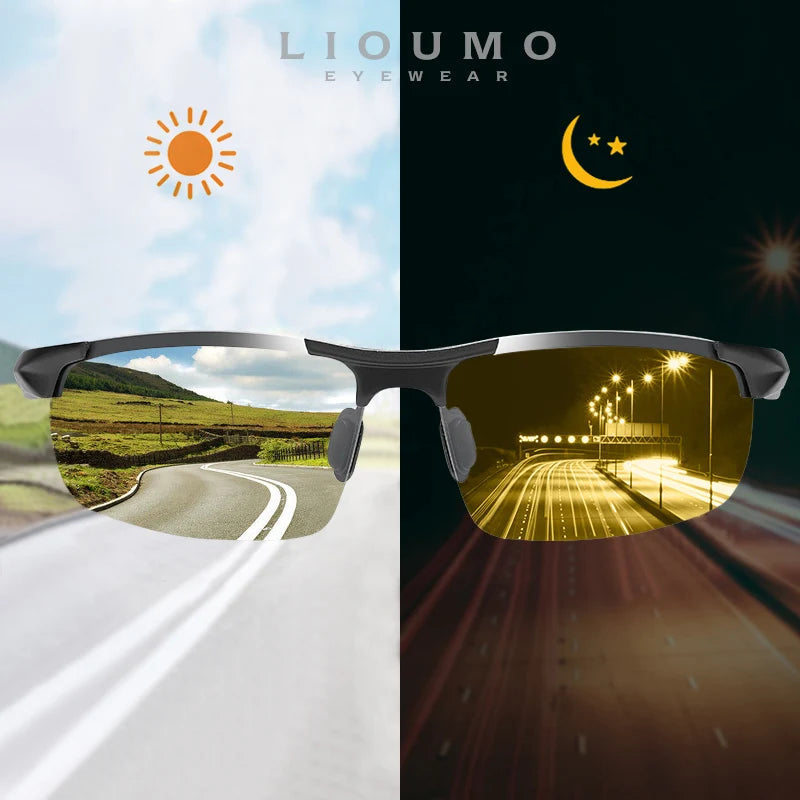 Lunettes de soleil photochromiques sans monture aluminium polarisées — conduite jour et nuit