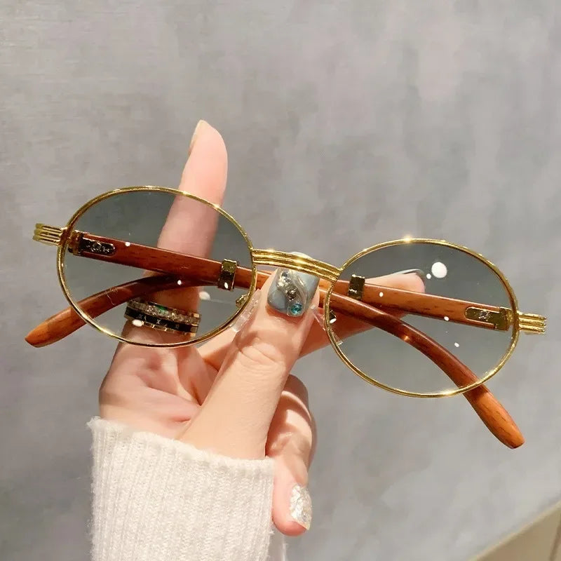 Gafas de sol ovaladas de madera para hombre y mujer, gafas de sol vintage, gafas de sol de lujo, gafas de diseño, moda