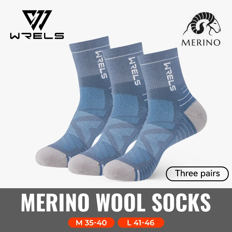 WRELS 1/2/3 paires chaussettes en laine mérinos thermique chaud hiver haute élastique épais chaussettes de randonnée Absorption d'humidité chaussettes de sport en laine