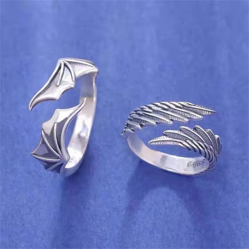 Anime Angel Demon Couple Rings for Women Men, Adjustable Open Animal Ring, Promise Matching Ring, Party Gifts Fashion