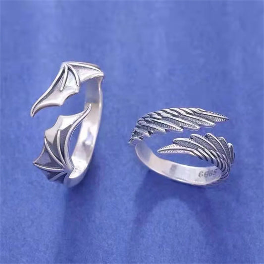 Anime Angel Demon Couple Rings for Women Men, Adjustable Open Animal Ring, Promise Matching Ring, Party Gifts Fashion