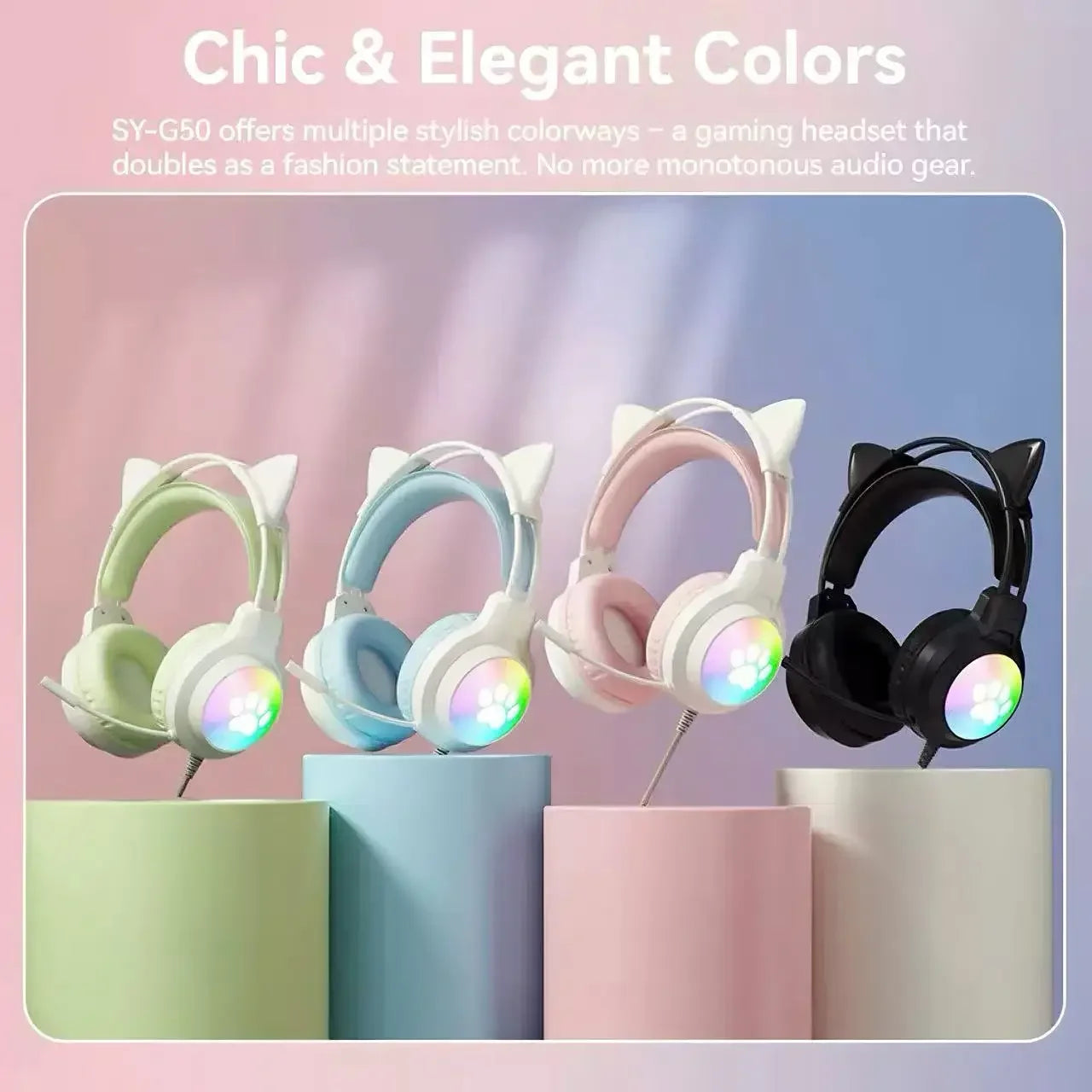 Casque gaming oreilles de chat filaire — suppression du bruit, éclairage LED, son surround FPS, avec micro