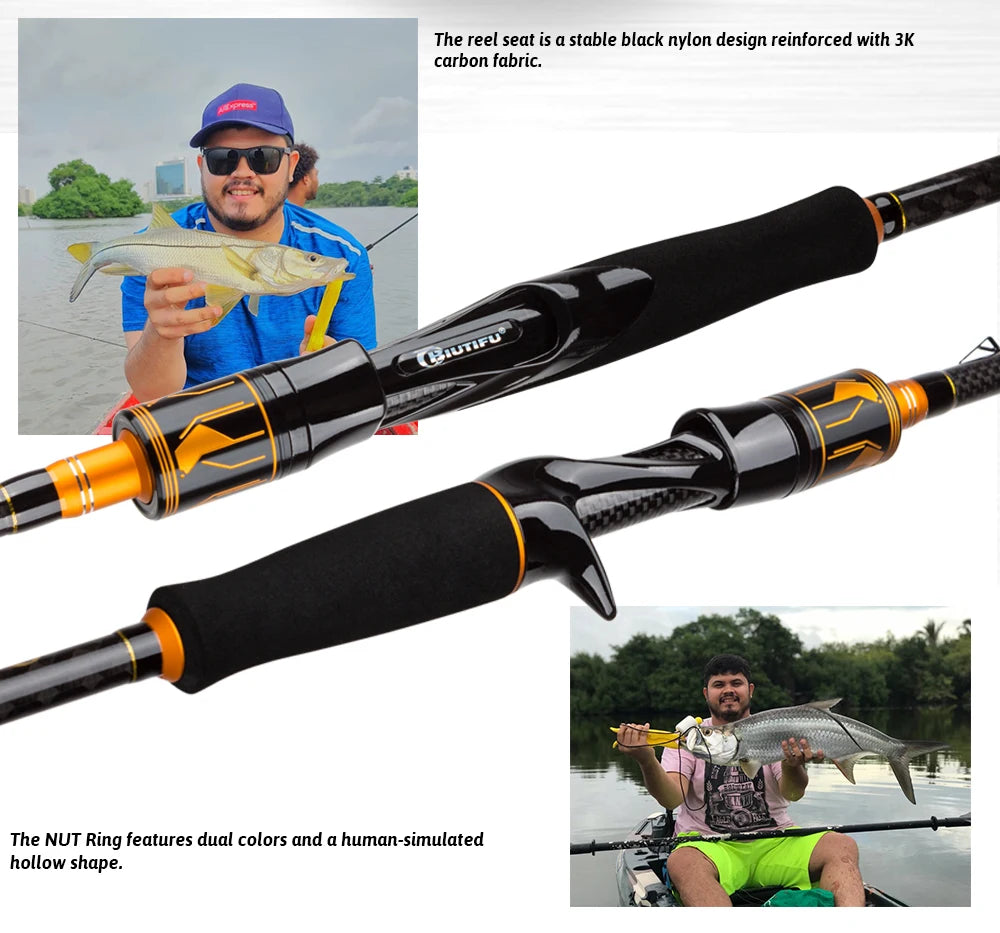 BIUTIFU 2 pointes Fuji Guide filature coulée canne à pêche 1.8-2.7m 2 Sections T1000 carbone Baitcasting pôle pour bar brochet 7-80g leurre
