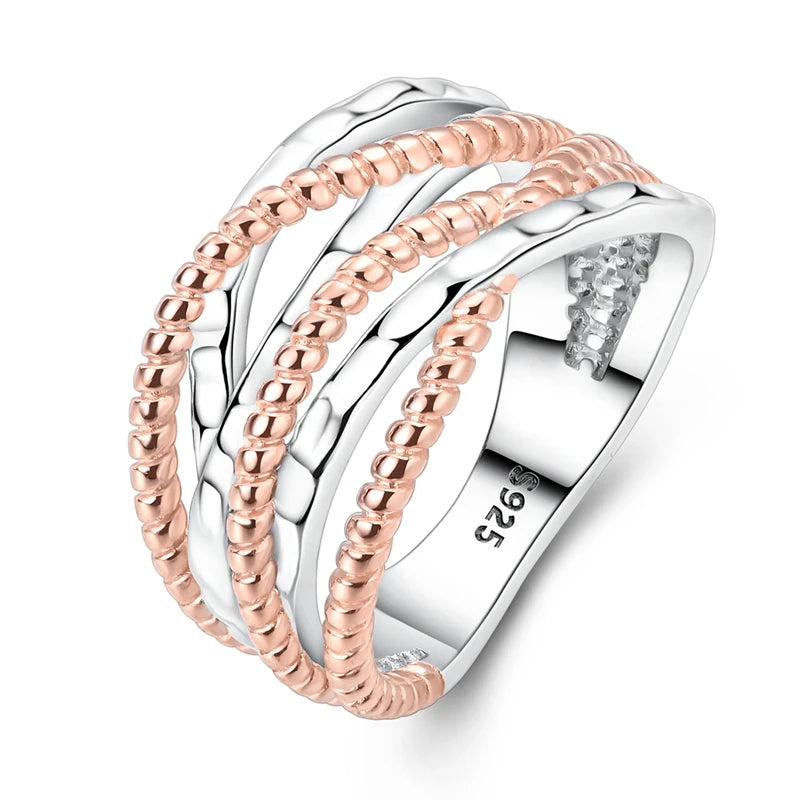 Anillos de plata 925, línea entrelazada, anillos enrollados geométricos de circonita, compromiso romántico, boda, San Valentín, joyería fina, regalo