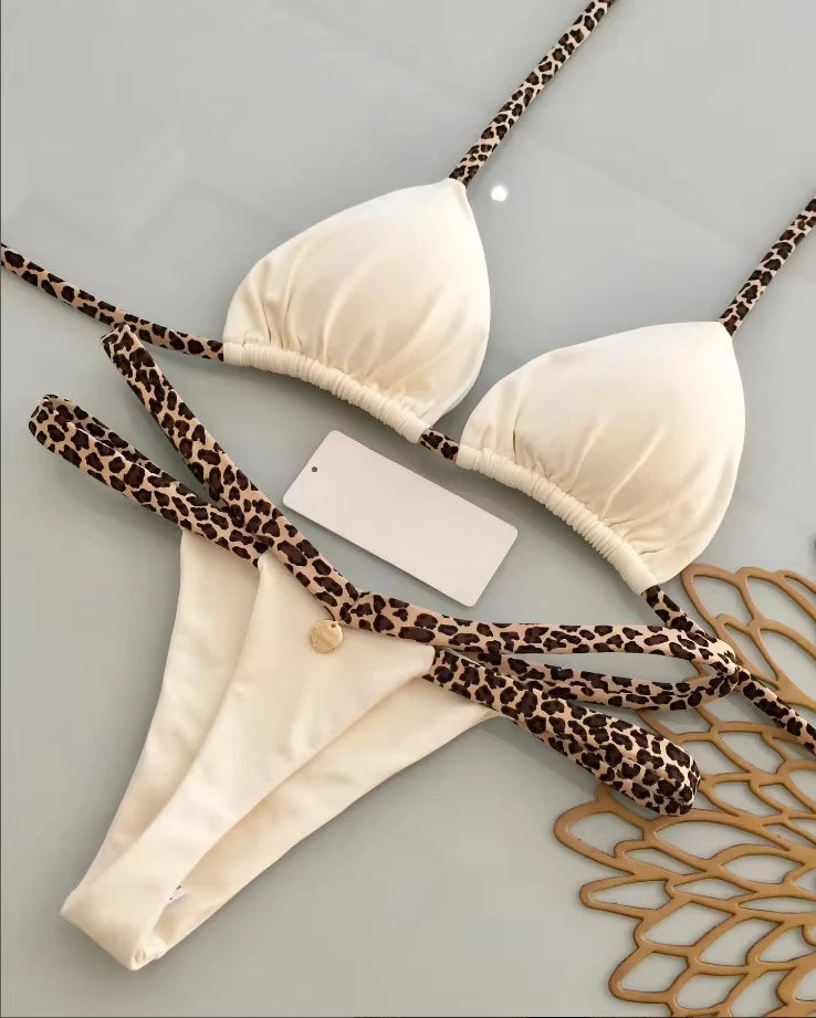 Nouveau Bikini femmes maillot de bain plage vacances maillots de bain imprimé léopard Sexy Bikini ensemble maillots de bain maillot de bain string maillot de bain Biquinis