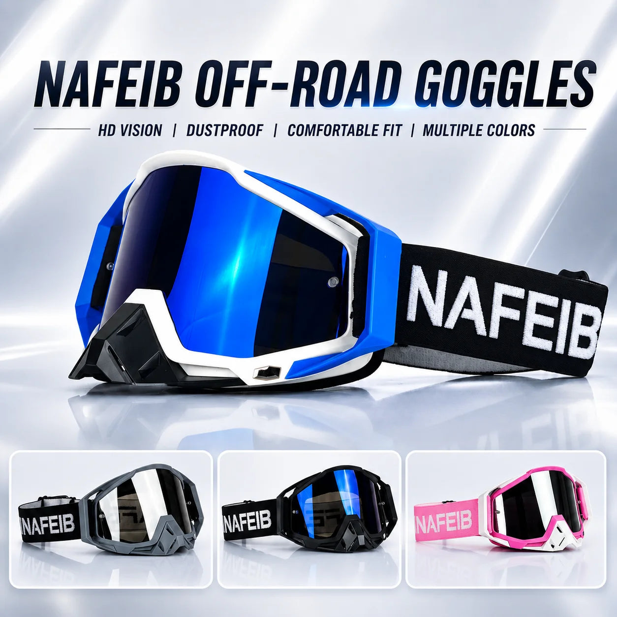 Lunettes de protection NAFEIB coupe-vent tout-terrain anti-poussière enveloppantes pour motocross, VTT, moto tout-terrain, exploration en extérieur, protection pour longs trajets