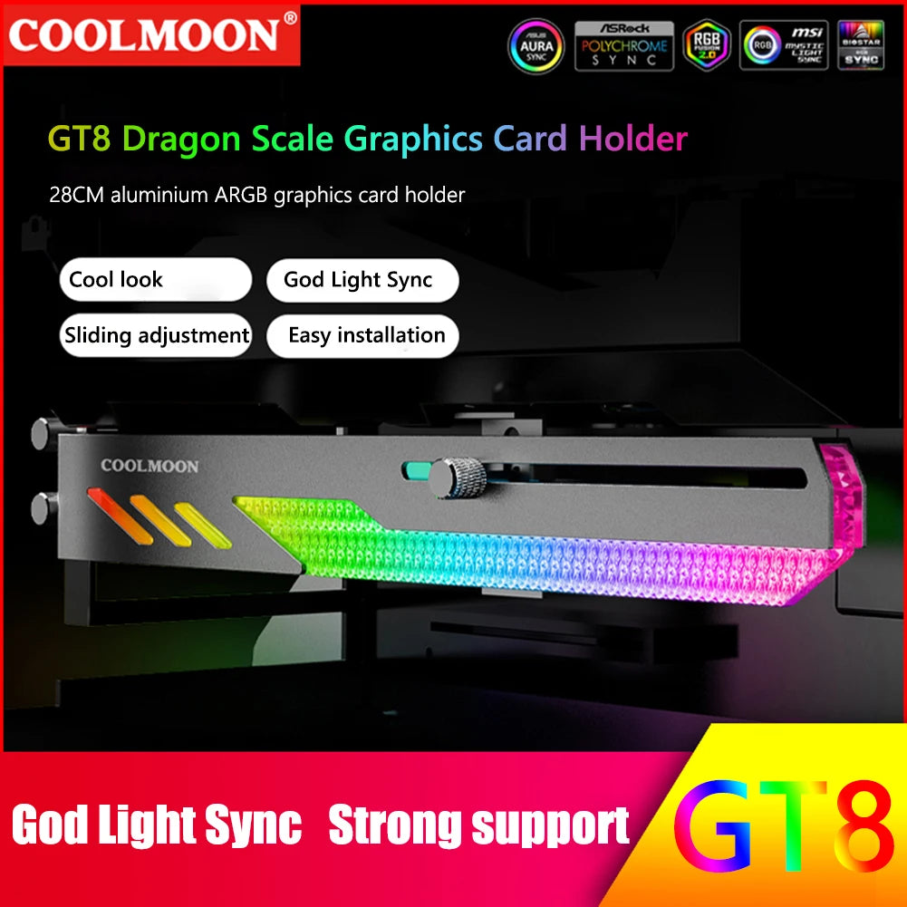 Support de carte vidéo GT8 personnalisé, 5V, 3 broches, ARGB, GPU, VGA, boîtier PC de bureau, accessoires de bricolage