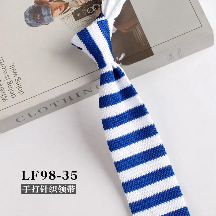 Cravates tricotées rayées pour hommes, rétro étroit, Style coréen, chemises décontractées, accessoires, costume, cravate