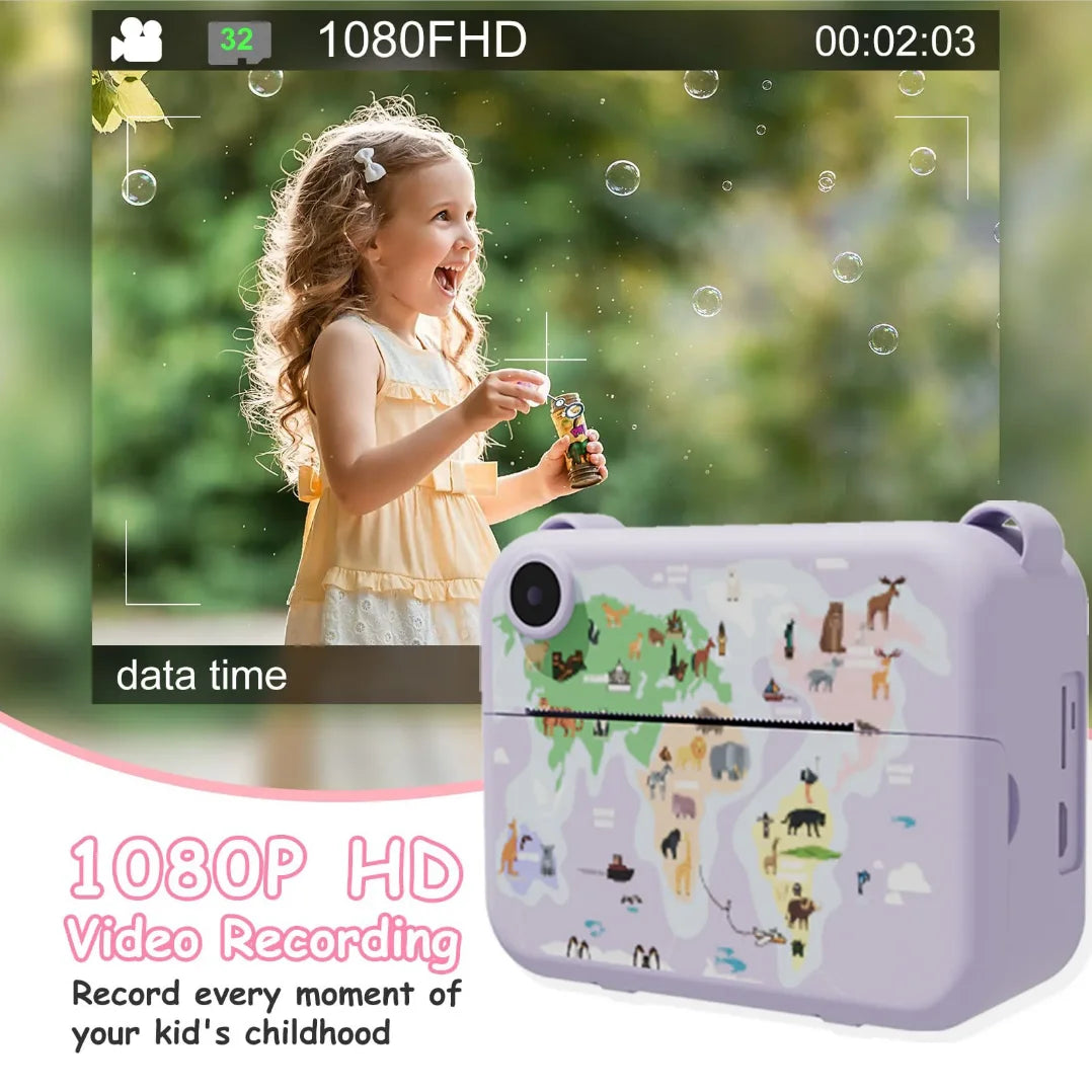 Mini Digital Camera for Kids, Instant Print, Photo, Video Recorder, Thermal Printer, Birthday Gift