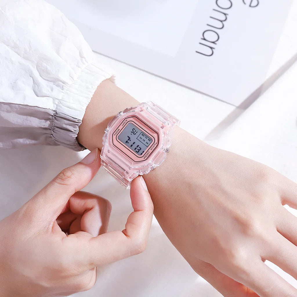 Reloj digital LED transparente para niños, hombres y mujeres, dial cuadrado pequeño, luminoso, deportivo, pulsera electrónica, reloj infantil