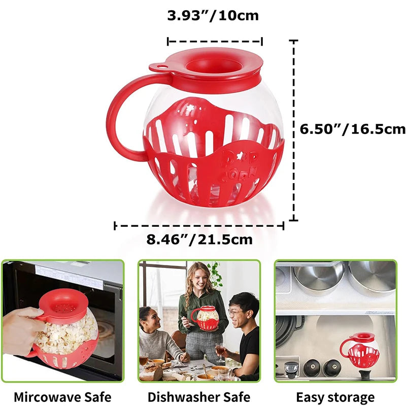 Máquina de hacer palomitas de maíz Micro-pop para microondas de 2.25 litros con vidrio de temperatura segura Máquina para hacer palomitas de maíz con aire