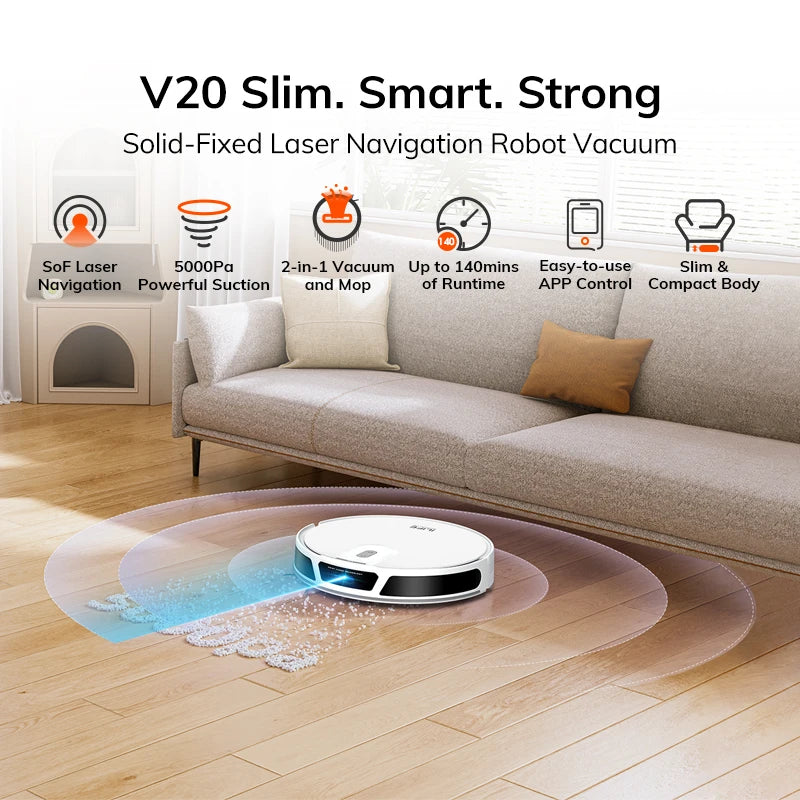 Robot aspirateur 5000 Pa — navigation LiDAR intelligente, contrôle par application, chargement automatique