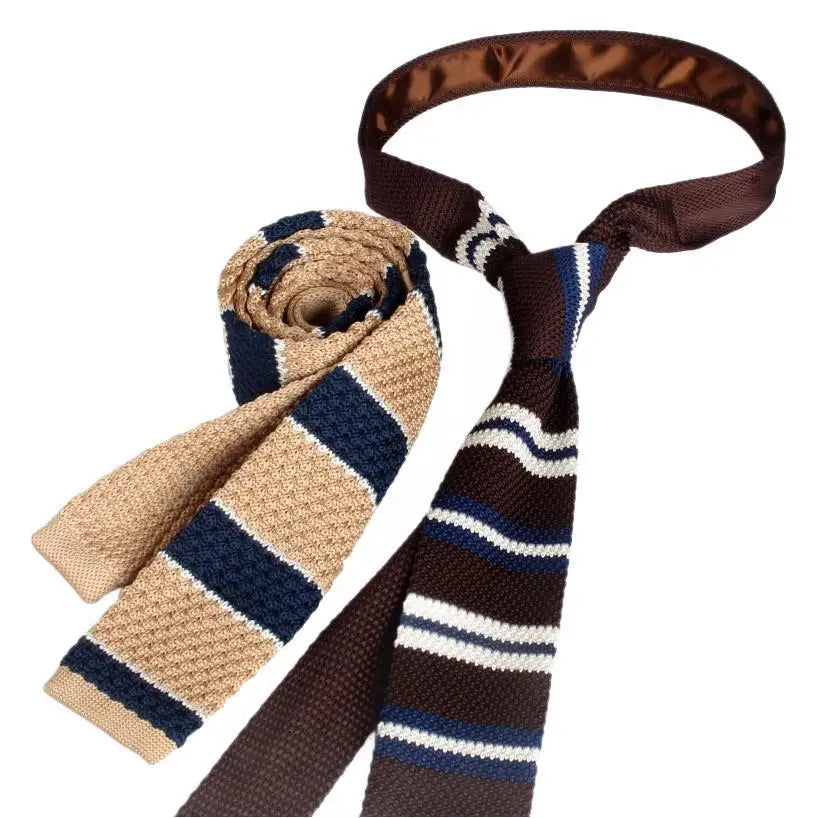 Cravates tricotées rayées pour hommes, rétro étroit, Style coréen, chemises décontractées, accessoires, costume, cravate