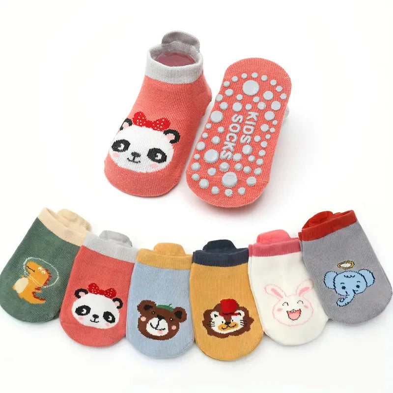 6 pares de calcetines de algodón para niños, bonitos dibujos de animales, cómodos, transpirables, antideslizantes, para bebés
