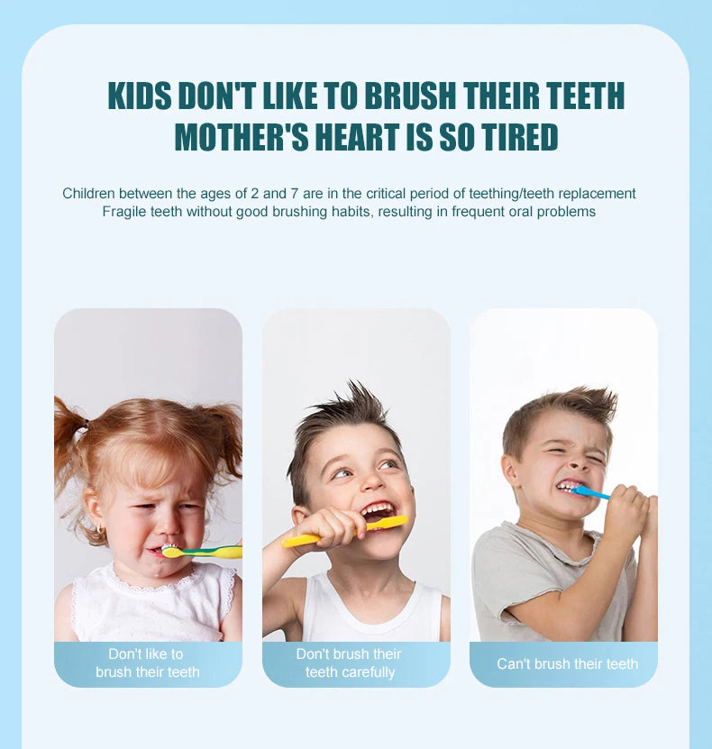 Cepillo de dientes eléctrico infantil en forma de U, rotación de 360 grados, dibujos animados inteligentes, cepillo de dientes de silicona, automático, recargable, sónico