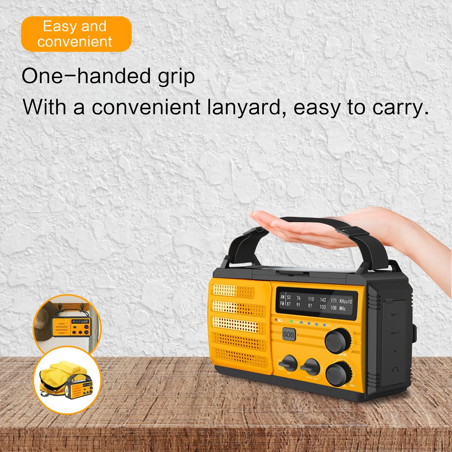 Radio météo d'urgence multifonctionnelle, FM AM WB, manivelle, charge USB solaire, batterie externe 2000mAh, lampe torche LED